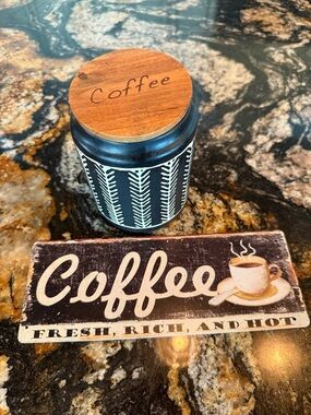 Black Ceramic Coffee Canister with Wood Lid - Coffee Label